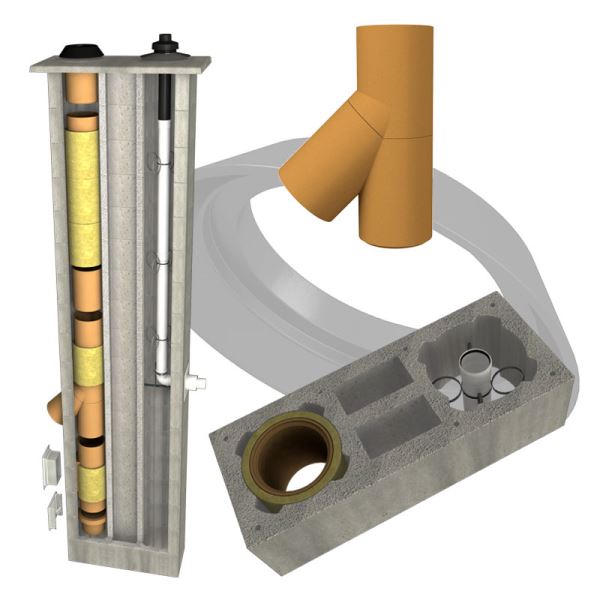 CS komín PLAST dvouprůduch s ventilační šachtou Standard pr. 160/80 mm 45°