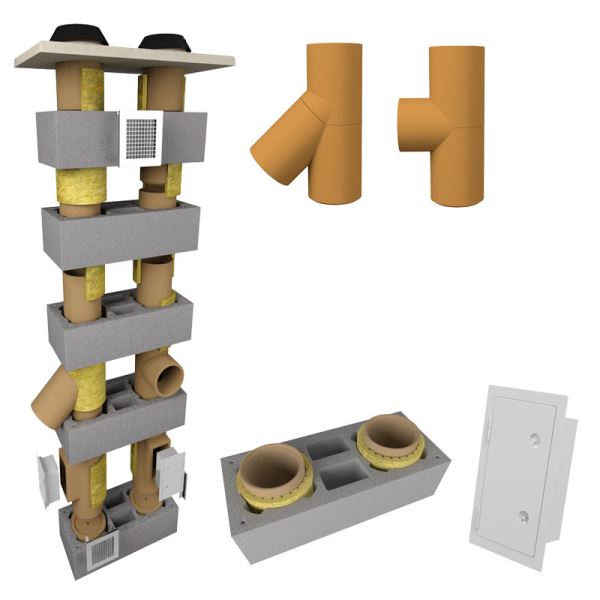 CS komín Universal dvouprůduch s vent. šachtou Optimal 180-45°/180-90° - 5,5 m