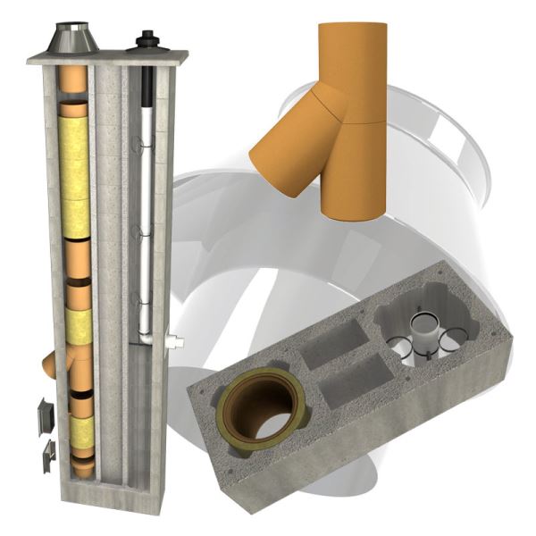 CS komín PLAST dvouprůduch s ventilační šachtou Premium pr. 160/80 mm 45°