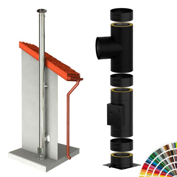 CS komín MKD s vybíracími dvířky průměr 160 mm kouřovod 90° - 6,01 m - lakovaný RAL