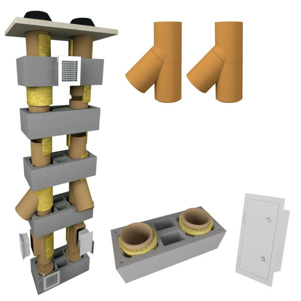 CS komín Universal dvouprůduch s vent. šachtou Optimal 200-45°/180-45°